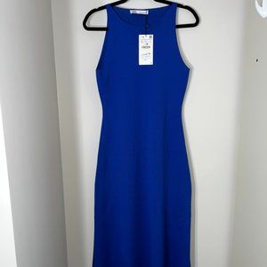 ZARA Blue Knit Midi Dress. Size L